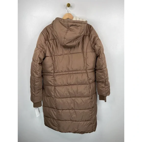 Lucky Brand Faux-Fur-Lined Hooded Puffer Coat Taupe Brown Size: Large NWT - Picture 6 of 7